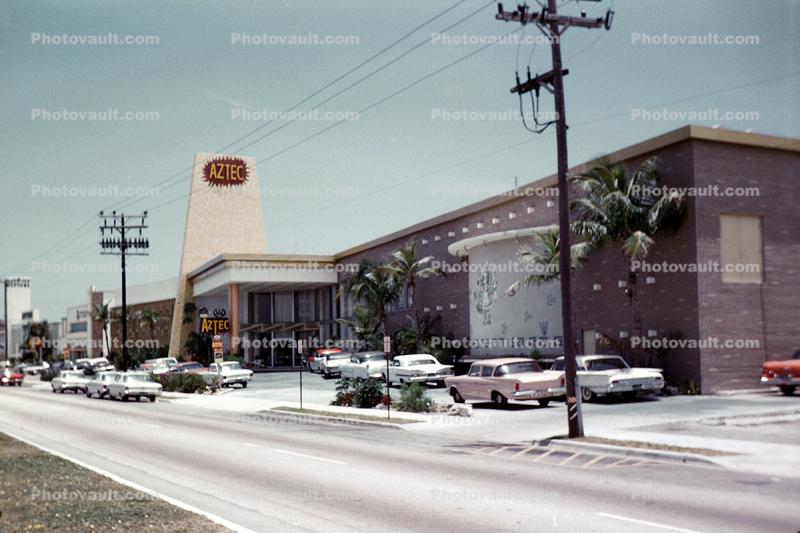 Aztec Hotel, buildings, cars, building, May 1960, 1950s