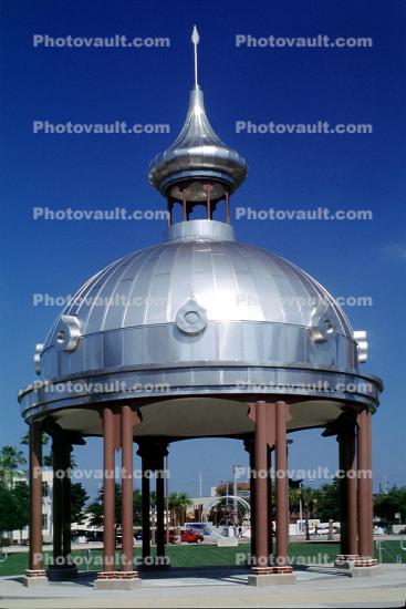 Ornate Gazebo, Joe Chillura Courthouse Square Park, Metallic dome, silver, steeple, opulent, Courthouse Plaza