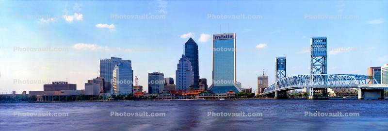 Saint Johns River under the Jacksonville Skyline, John T Alsop Bridge, The Jacksonville Landing, skyscrapers, Downtown Buildings
