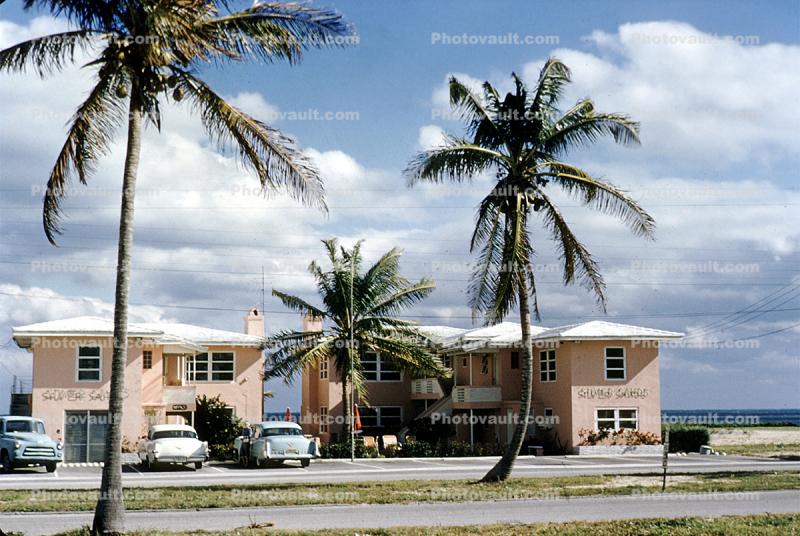 Silver Sands Motel, beach, building, Cars, Automobiles, Vehicle, 1950s