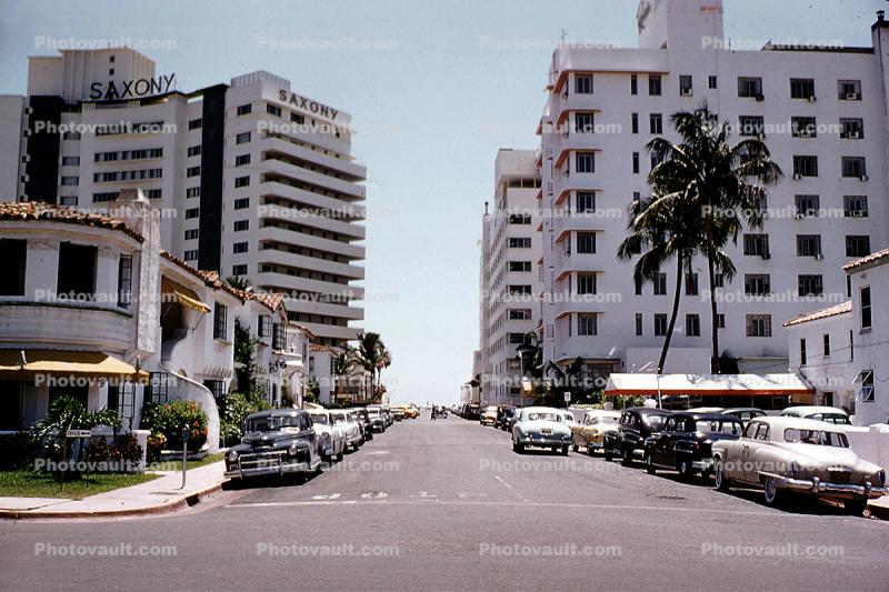 Saxony Hotel, South Beach, Car, Automobile, Vehicle, 1950s
