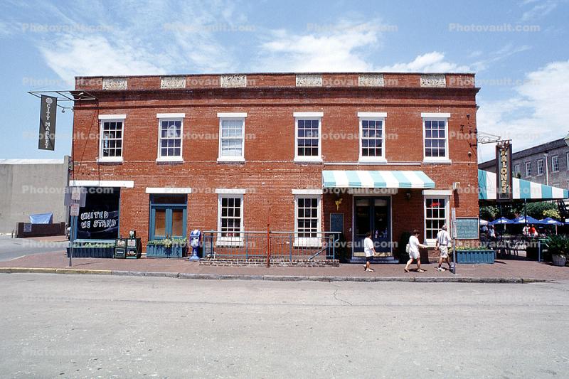 Shops, buildings, street, Savannah, Awning