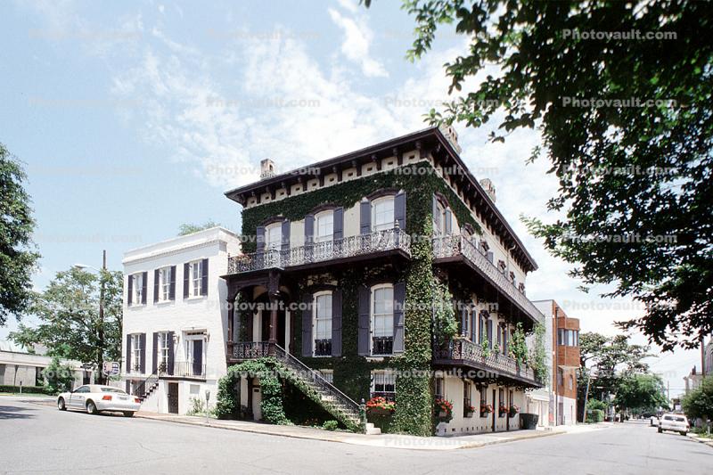 Home, House, corner building, stairs, ivy, Historic Savannah