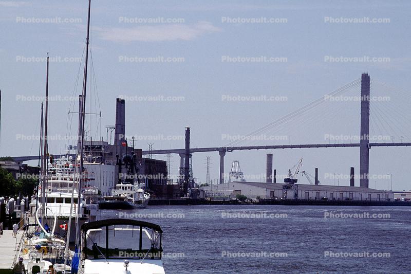 Ship, Boat, dock, Savannah River, The Talmadge Memorial Bridge