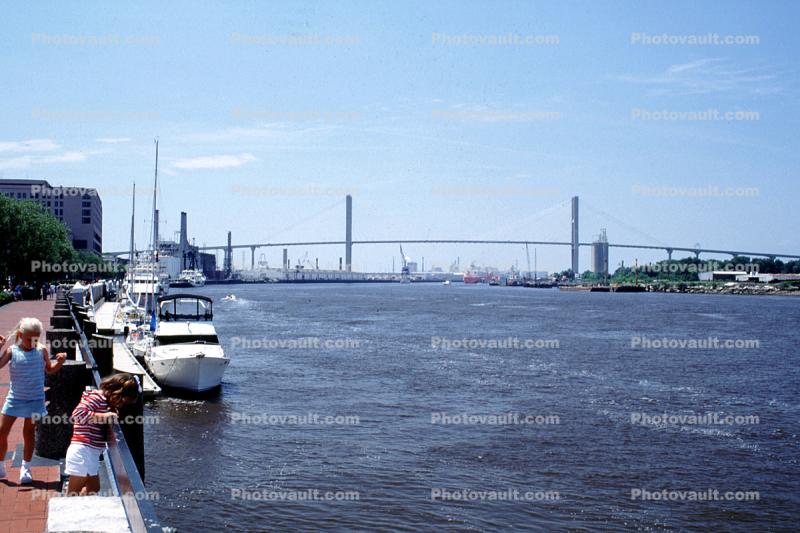 Boat, dock, Savannah River, The Talmadge Memorial Bridge, waterfront