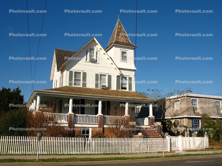 Building, Home, House, mansion, fence, porch, Cape May