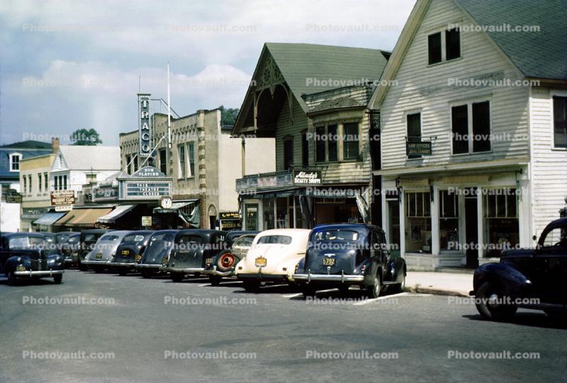 Traco Movie Theater, Cars, buildings, downtown, Toms River, New Jersey, 1940s