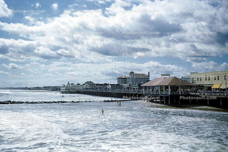 Atlantic Ocean, Water, Waves, Foam, coastal, coast, shoreline, seaside, coastline, Ocean City, 1949, 1940s