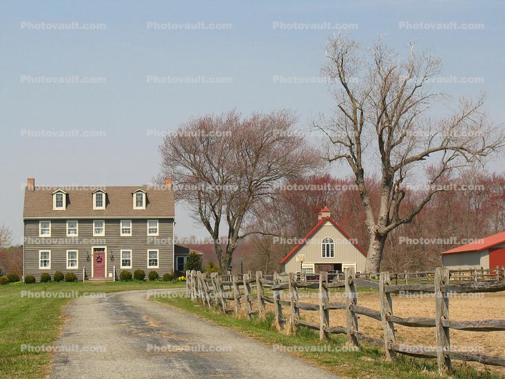 House, Home, barn, bare trees, Building, rural, fence, road, driveway, domestic, domicile, residency, housing