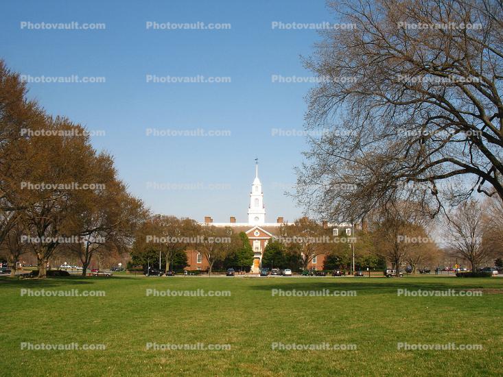 State Capitol Building, lawn, trees, Dover