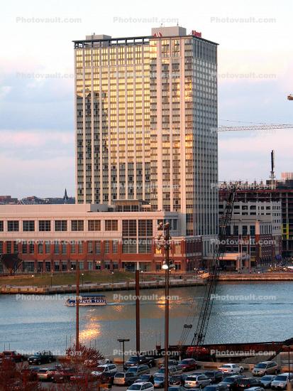 harbor, building, cars, Baltimore