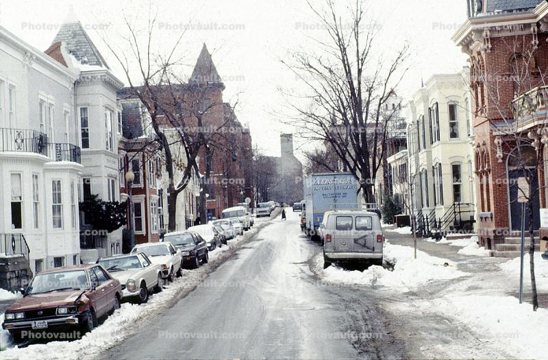Street, Homes, Ice, Cold, parked cars, buildings, automobile, vehicles