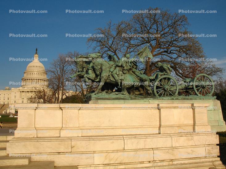 Cavalry charge, side view, Artillery Wagon, Grant Memorial, Statue, Sculpture, Horses, Wagon, Patina, Civil War