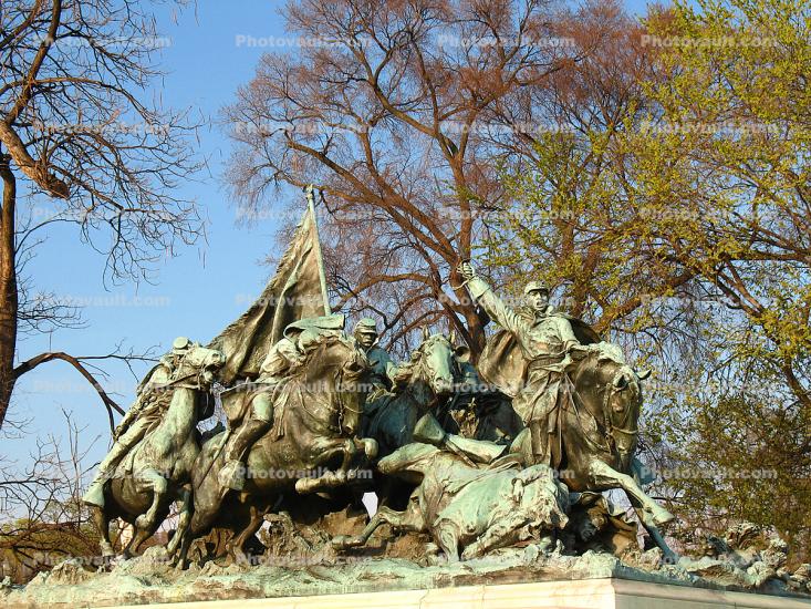 Cavalry charge, Grant Memorial, Statue, Sculpture, Horses, Patina, Civil War