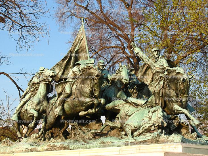 Cavalry charge, Grant Memorial, Statue, Sculpture, Horses, Wagon, Patina, Civil War