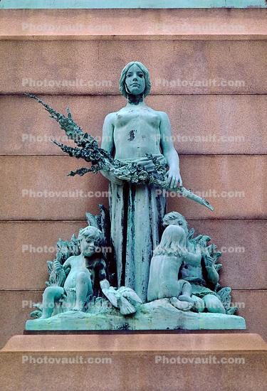 Patina Bronze Statue, Statuary, Sculpture, Girl, Female