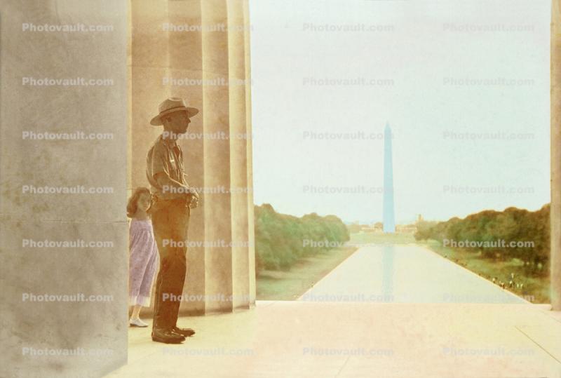 Girl appears, Lincoln Memorial, Park Ranger, Washington Memorial, Reflecting Pool, mall, Paintography