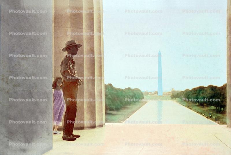 Girl appears, Transcendental  Lincoln Memorial, Park Ranger, Washington Memorial, Reflecting Pool, mall, Paintography