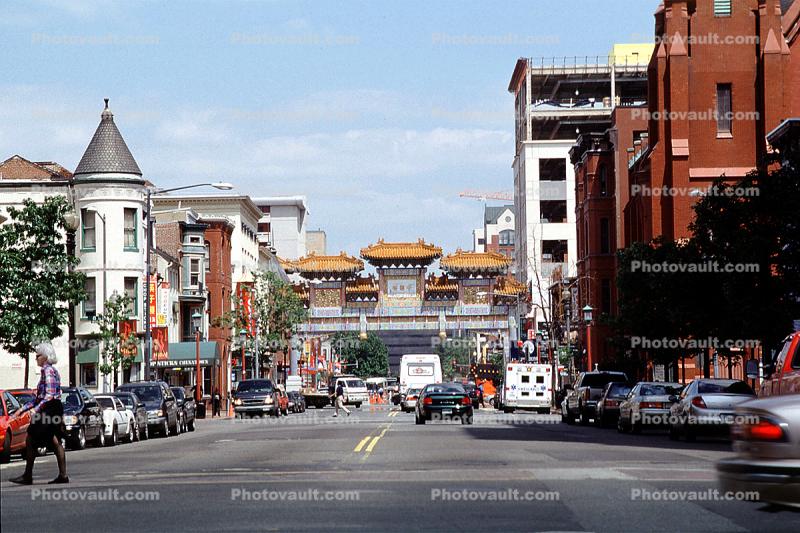 Chinatown Gate, cars, buildings, landmark