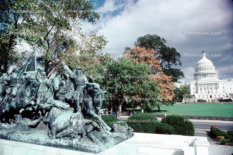 United States Capitol, statue, trees, Grant Memorial, General Ulysses S. Grant Memorial