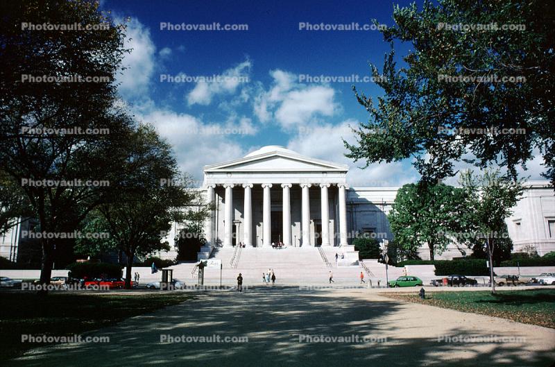 Supreme Court Building, Columns, clouds, trees, shadow
