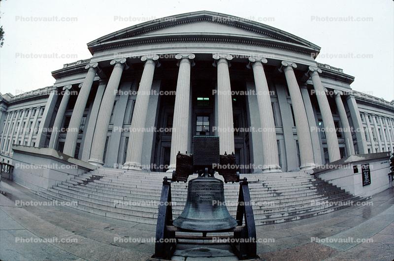 Liberty Bell recreation, The Treasury Department, Government Building, columns, stairs
