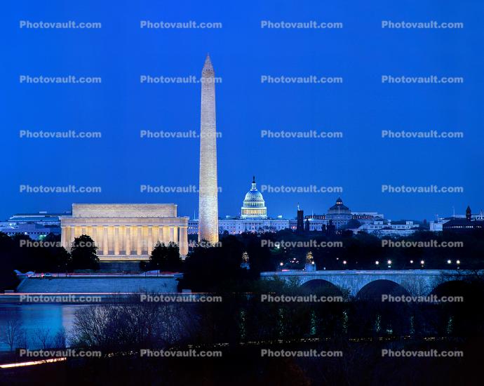 Washington Monument, Twilight, Dusk, Dawn, Potomac River
