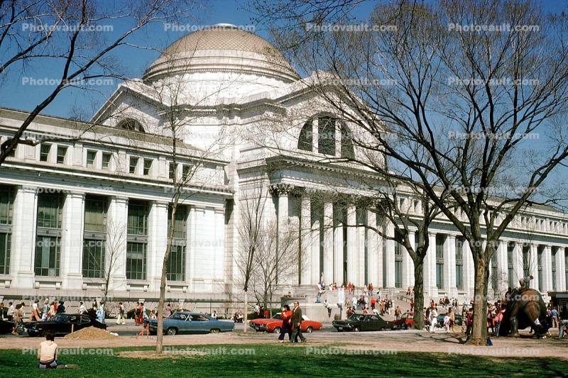 Museum of Natural History, Dome, Building, bare trees, Cars, automobile, vehicles, April 1973, 1970s