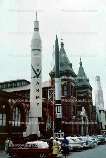 1970'd, Smithsonian Missile and Rocket Display, cars, castle, building, landmark, 1970s