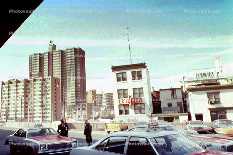 Taxi Cab, Car, Vehicle, Alva, Buildings, Harrisburg, Pennsylvania, 1960s