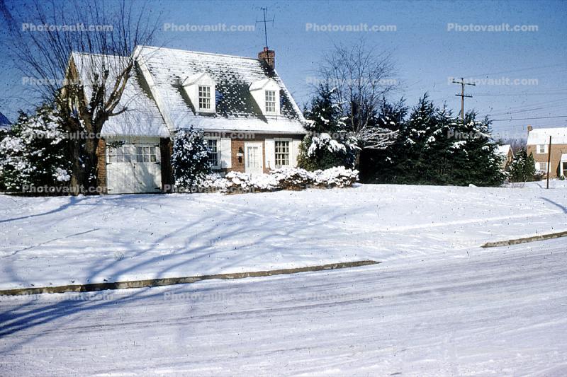 Icy Home, House, Single Family Dwelling Unit, Snow, Havertown, 1955, 1950s