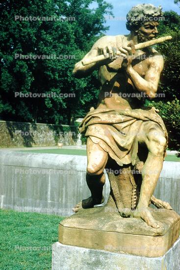 Man Playing Flute, Pan, statue, Biltmore Estate, Asheville, August 1958, 1950s