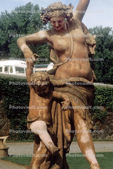 Cherub statue, Woman, sculpture, figure, Biltmore Estate, Asheville, August 1958, 1950s