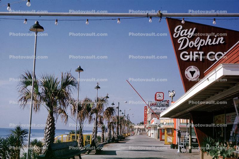 Boardwalk, Gay Dolphin Gift Company, Myrtle Beach, palm tree, 1959, 1950s