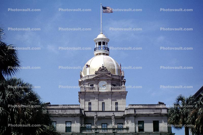 Arlington, clock tower, dome, flag