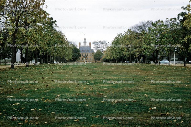 Lawn and trees, mansion