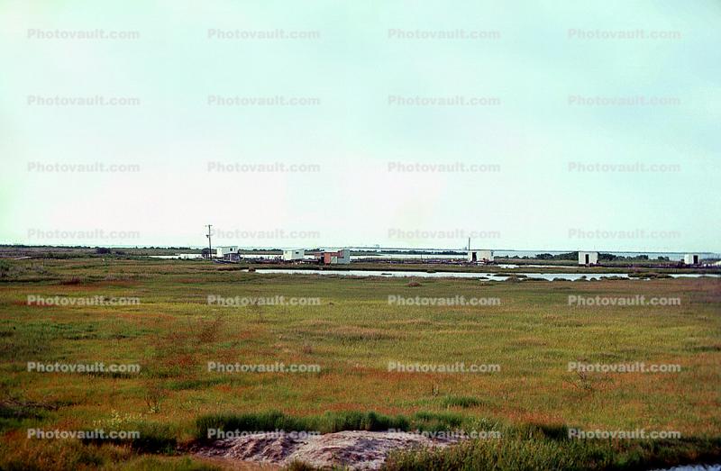 Estuary, wetlands, Skyline, buildings, inlets, July 1974, 1970s