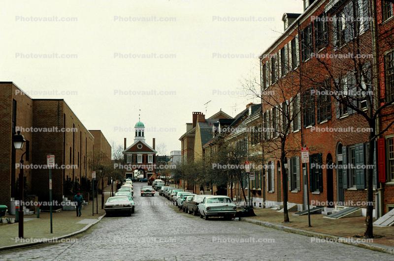 Cars, Street, Homes, buildings, 1960s, Colonial