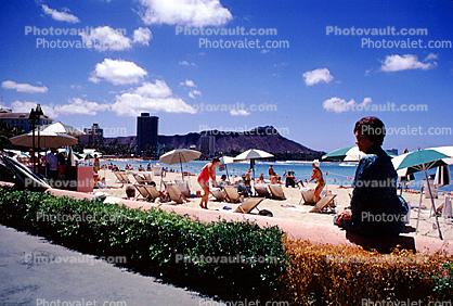 sand, clouds, woman, Waikiki Beach, Honolulu, Oahu