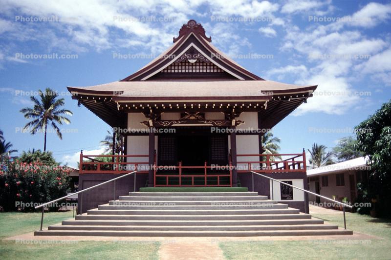 Buddhist Temple, Lahaina Jodo Mission, building, steps, stairs