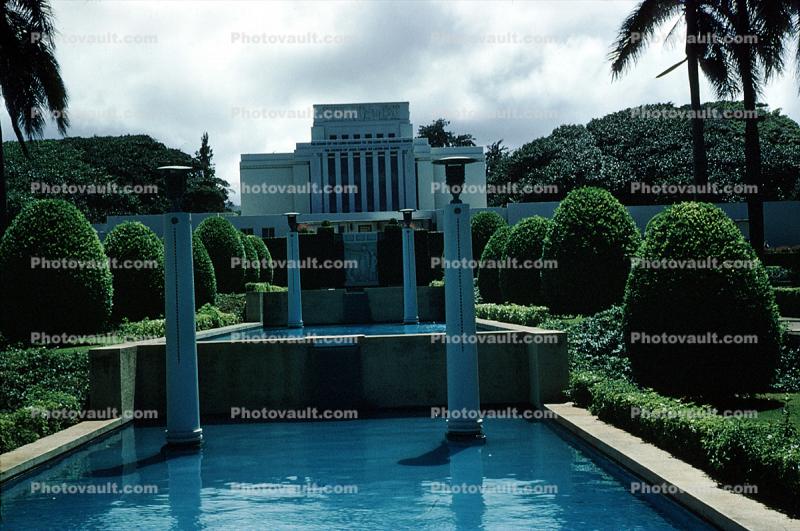 The Hawaiian Temple, Mormon, Laie Hawaii Temple, Water Fountain, aquatics, building, landmark