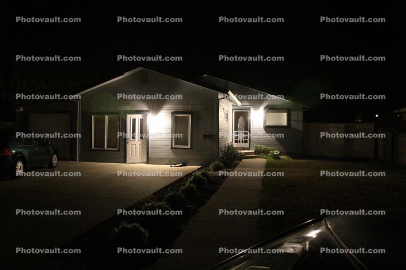 home, house, garage door, night, nighttime, Novato, California