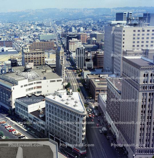 Broadway, Downtown Oakland Skyline, Buildings, Shops, Dome, eastbay Hills, 1983, 1980s