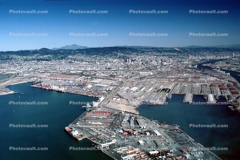Docks, Port of Oakland, Harbor, piers, cranes, Mount Diablo