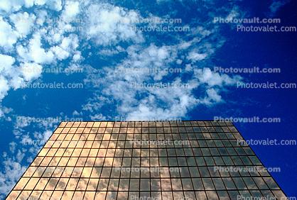 glass, reflection, building, clouds