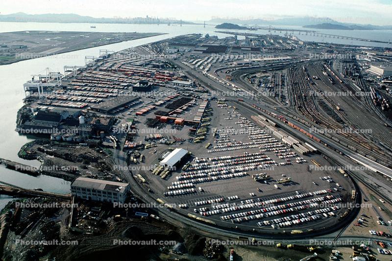 Docks, Cranes, Parked Cars, Port of Oakland, Truck Distribution Center