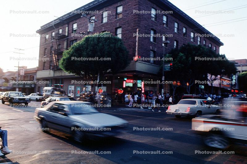 Speeding Cars, dusk, intersection, Berkeley