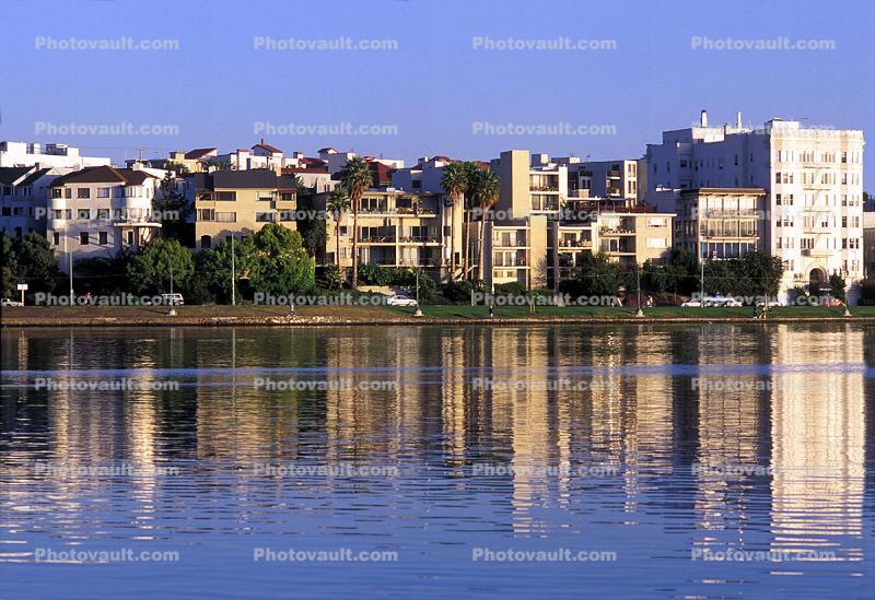 Water Reflections, buildings, apartments, hill, sunset, Lake Merritt, Tidal Lagoon, Downtown Oakland
