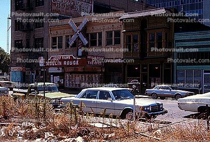 Moulin Rouge, Adult Films, cars, seedy building, urban decay, 1980s