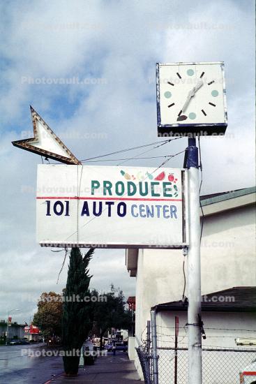 Produce 101 Auto Center, outdoor clock, outside, exterior, building